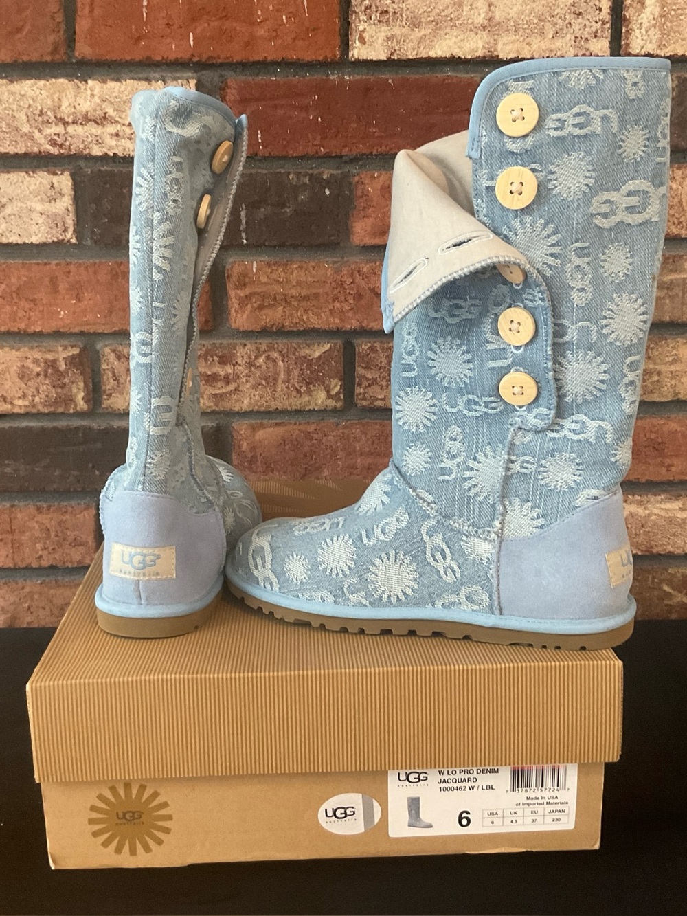 UGG Light Blue Denim Button-Accent Boots